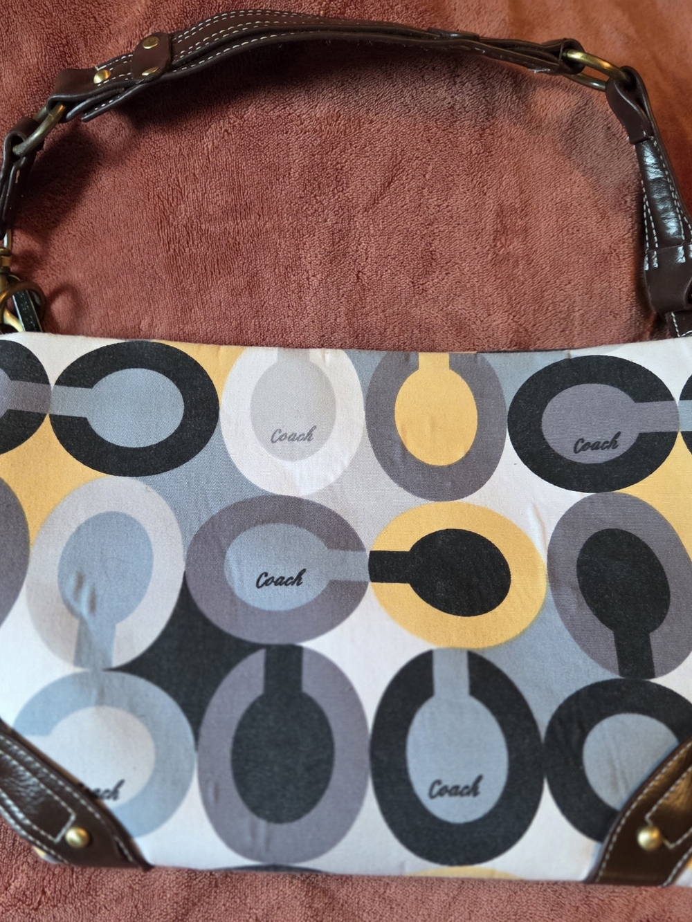 Coach Signature Circle Print Shoulder Bag in Yellow, Gray, Black